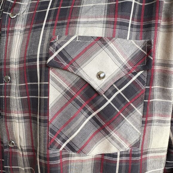 Vintage Ely Cattleman Shirt Mens Large Brown Red Plaid Pearl Snap‎ Western 90s - Picture 2 of 10